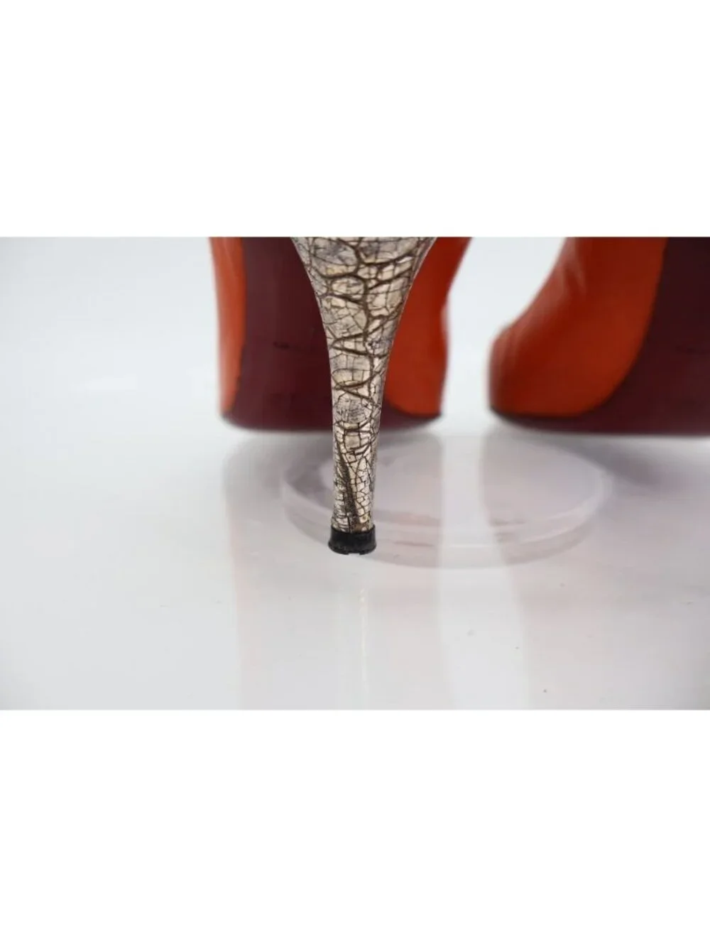 Kenzo Peep Toe Pumps Women 39 / 7.5 Orange Silver Leather Heel Slip On Shoes